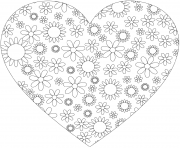 Coloriage coeur simple avec motifs de fleurs