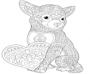 Coloriage adorable chien avec un coeur antistress adulte