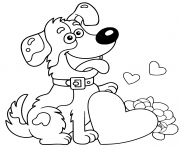 Coloriage chien cartoon avec des coeurs