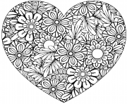 Coloriage coeur avec pattern fleurs et nature relaxation adulte