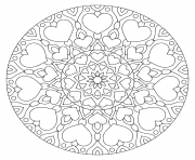 Coloriage mandala avec des coeurs et fleurs