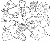 Coloriage illustration des elements et symboles de la saint valentin