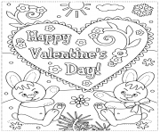 Coloriage joyeuse st valentin par des lapins carte de voeux