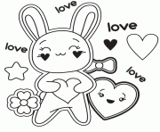 Coloriage lapin amoureux avec des coeurs