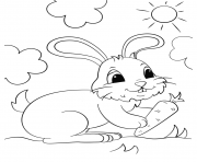 Coloriage lapin tenant une carotte en plein soleil