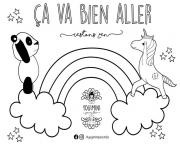 Coloriage ca va bien aller arc en ciel avec licorne et panda