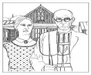 Coloriage grant wood american gothic