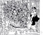 Coloriage degas femme avec chrysanthemes