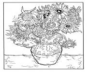 Coloriage vincent van gogh 12 tournesols dans un vase