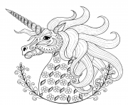 Coloriage demi mandala licorne magique adulte