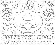 Coloriage fete des meres love you maman fleurs coeur cute