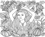 Coloriage fille dans la nature avec des raisins