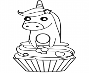 Coloriage licorne sur un cupcake