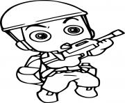 Coloriage mini soldat militaire avec arme