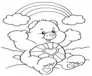 Coloriage nounours heureux devant un arc en ciel