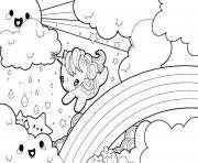 Coloriage arc en ciel avec licorne kawaii