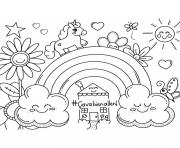 Coloriage ca va bien aller arc en ciel licorne nuages fleurs soleil