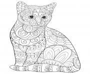 Coloriage chat avec motifs zentangle