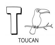 Coloriage lettre t comme toucan