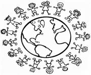 Coloriage tous egaux paix au tour du monde enfants