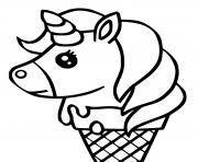 Coloriage licorne cornet creme glacee kawaii