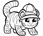 Coloriage tigre mignon en casquette