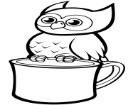 Coloriage un hibou mignon sur une tasse