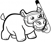 Coloriage bebe hippopotame mignon avec tuba