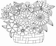 Coloriage bouquet fleurs tulipe Felphinium Dahlia Jonquille