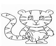 Coloriage tigre mignon avec un morceau de viande