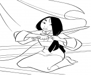 Coloriage Mulan coupe ses cheveux