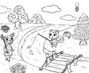 Coloriage animal crossing village fishing