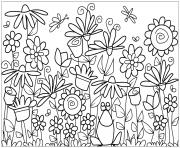 Coloriage fleurs et grenouille