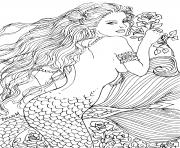 Coloriage sirene realiste pour adulte zentangle