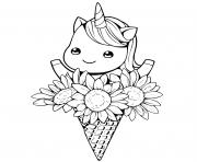 Coloriage licorne dans un bouquet de fleurs