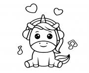 Coloriage papa licorne kawaii casque de musique