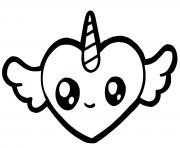 Coloriage licorne coeur cute kawaii avec des ailes