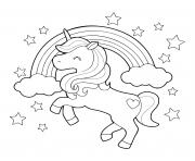 Coloriage licorne magique arc en ciel et etoiles