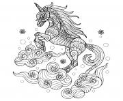 Coloriage licorne mandala 3 nuages