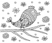 Coloriage oiseau mandala mignon de zentangle se reposant sur la branche