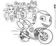 Coloriage Ricky Zoom une moto rouge equipee de gadgets