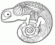 Coloriage cameleon animal de la jungle dans une foret tropicale