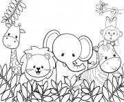 Coloriage les animaux mignons dans la jungle