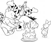 Coloriage anniversaire de porcinet qui celebre avec winnie tigrou bourriquet