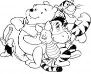 Coloriage winnie avec tigrou bouriquet et porcinet la belle famille