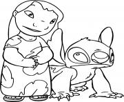 Coloriage stitch et lilo en pyjama se reveillent en pleine nuit