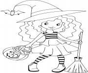 Coloriage sorciere halloween avec des friandises