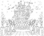 Coloriage maison hantee chateau hallowen adulte