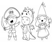 Coloriage costume halloween pour enfants pirates dinosaure princesse