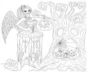 Coloriage fee gothique halloween citrouilles arboricoles effrayantes